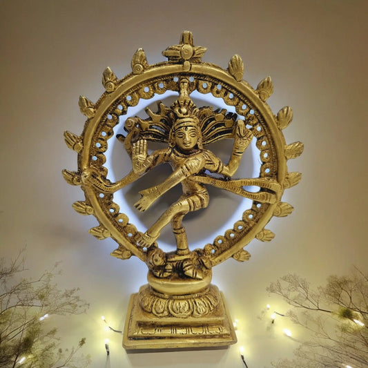 Handcrafted Nataraj Brass Statue | Spiritual Elegance for Your Home | Nataraj Brass Figurine ( Yellow, 6 inch) Aakrati