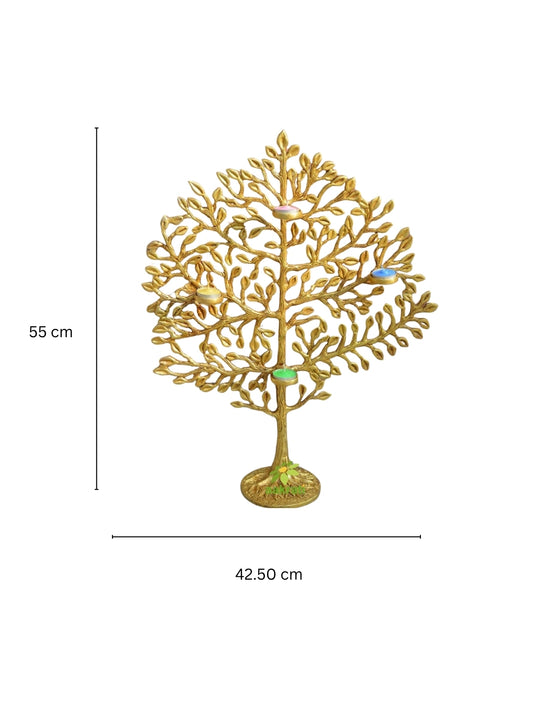 Aakrati Desirable Tree Showpiece with Tea Lights for Home Hotel Living Room Decor Made of Brass
