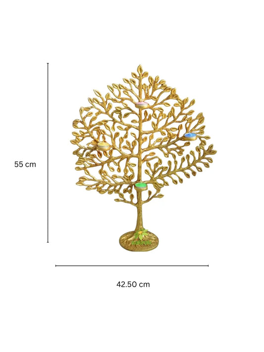 Aakrati Desirable Tree Showpiece with Tea Lights for Home Hotel Living Room Decor Made of Brass Aakrati