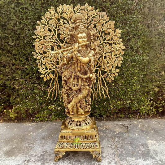 Krishna with tree Brass idols online India figure antique look Aakrati