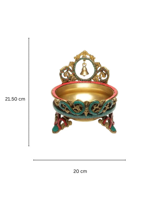 Traditional Brass Bell Urli bowl decor Intricate design Urli - Floating Flowers Candles Handcrafted Vessel for Diya stand home decorations Aakrati