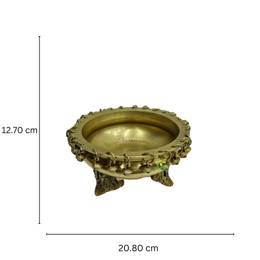 Ethnic Brass Decor Urli Showpiece with Bells Urli Decor, Decorative Urli for Corner Tables, Ethnic Indian Decor urli