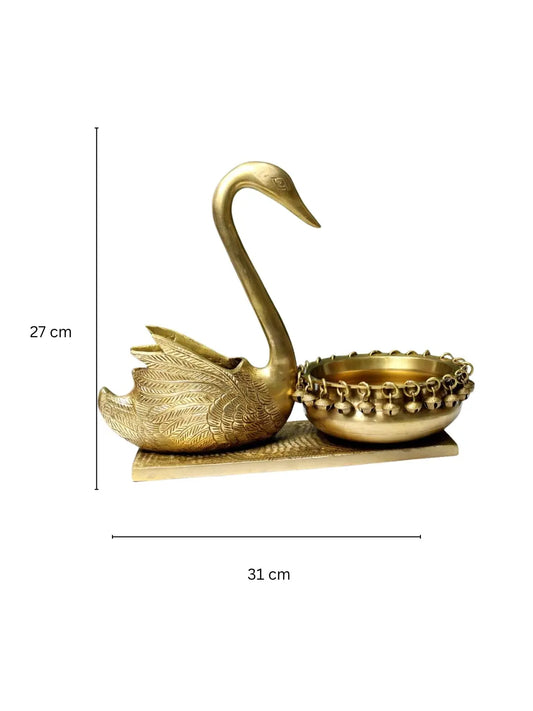 Ethnic Swan Design Brass Urli, Showpiece, Brass Statue For Corner Table, Floating Flowers Candles Diya for home decoration Aakrati