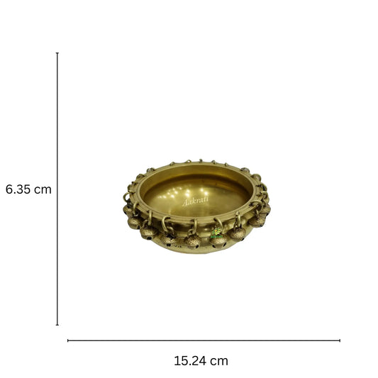 Brass Urli Traditional Bowl with Bells, Centre Table Decor, Brass Decoration Basket, Brass Statue for Corner Table Aakrati