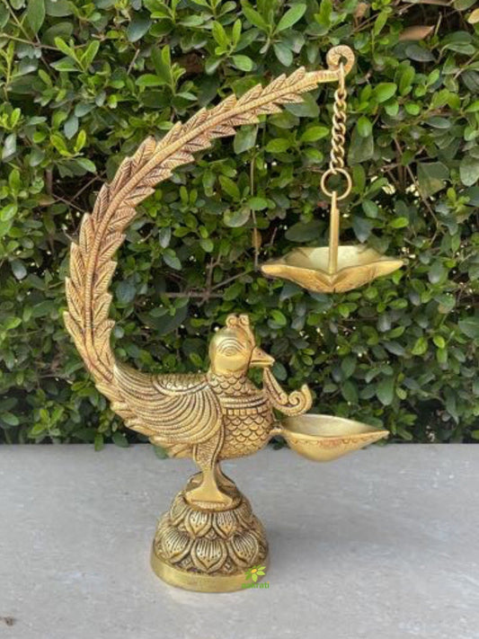 Aakrati Brass Annam Bird Diya for Home Temple | Big Size Oil Wick Diya | Indian Handcrafted Deepak for Home Decor | Handmade Lamp