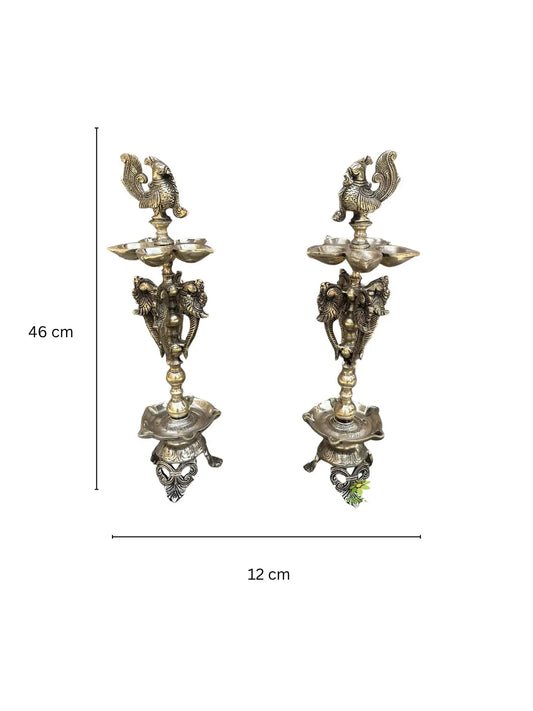 Aakrati Standing Brass Diya Lamp Set of 2 | Diya for Pooja | Brass Diya Stand | Home Temple Decor | Indian Festive Gift Aakrati