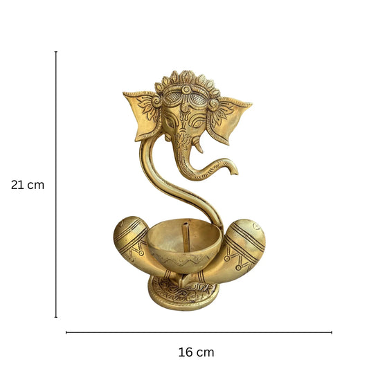 Ganesh statue with akhand diya table top religious hindu god figure Aakrati