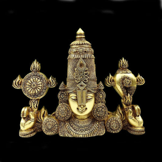 Tirupati Balaji Venkateshwara statue table top Decor , Shank Chakra , Lord Hindu god Religious Sculpture Aakrati