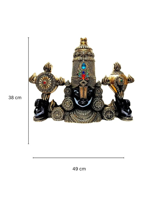 Tirupathi Balaji Brass 38cm Venkateshwara statue/wall Hanging Decor , Shank Chakra wall Hanging , Brass balaji Face wall Hanging , Vishnu Aakrati