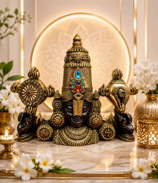 Tirupathi Balaji Brass 38cm Venkateshwara statue/wall Hanging Decor , Shank Chakra wall Hanging , Brass balaji Face wall Hanging , Vishnu