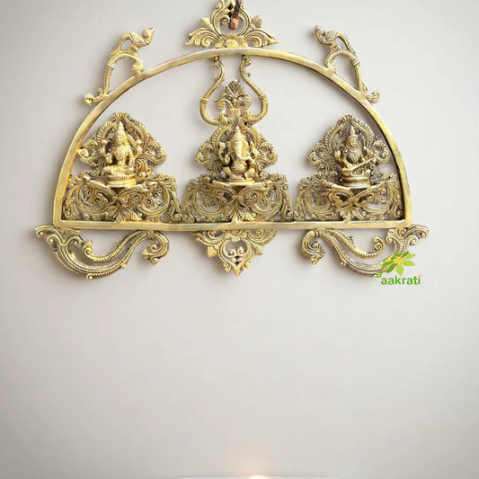Laxmi Ganesh Saraswati wall haning brass decor statue sculpture