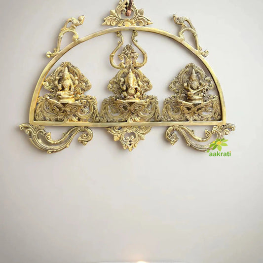 Laxmi Ganesh Saraswati wall haning brass decor statue sculpture Aakrati