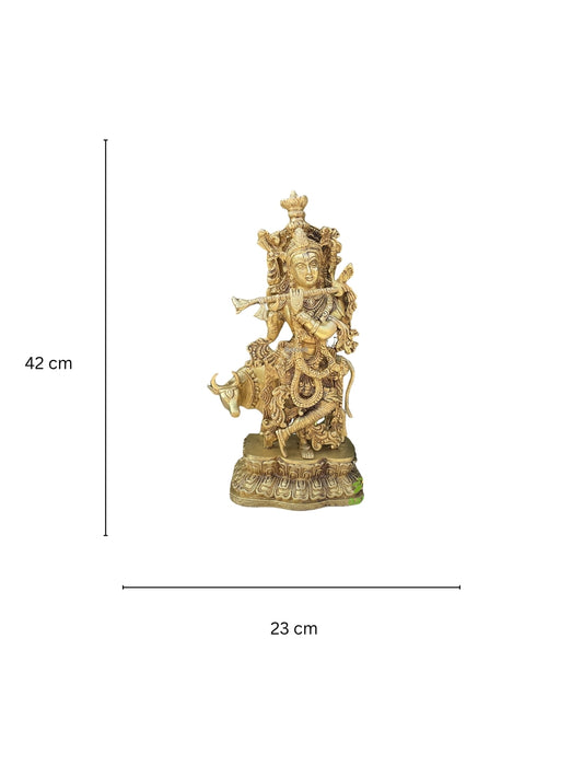 Cow krishna totally handmade or handcasted metal brass statue