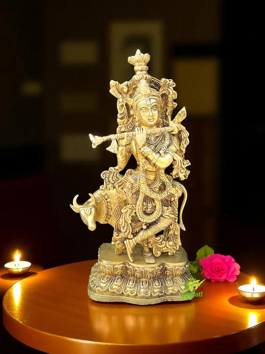 Cow krishna totally handmade or handcasted metal brass statue Aakrati