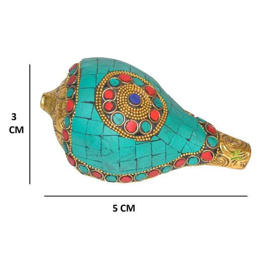 Metal Shankh (Shell) with turquoise work. Aakrati