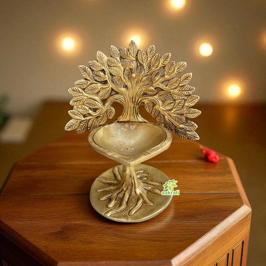 Aakrati Brass Diya Under Bodhi Tree | Brass Kalpavriksha Tree | Brass Oil Lamp | Diya for Home Decor | Indian Homeware | Indian Decor