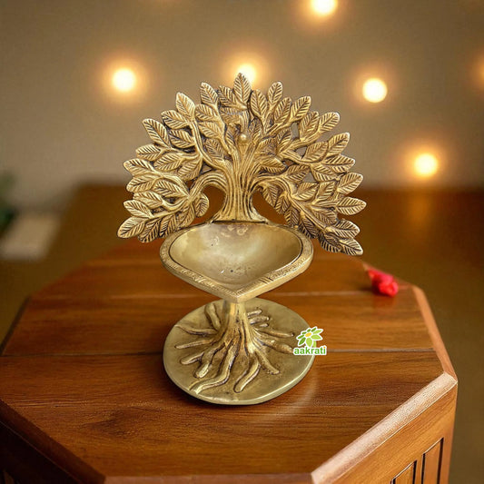 Aakrati Brass Diya Under Bodhi Tree | Brass Kalpavriksha Tree | Brass Oil Lamp | Diya for Home Decor | Indian Homeware | Indian Decor Aakrati