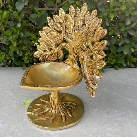 Aakrati Brass Diya Under Bodhi Tree | Brass Kalpavriksha Tree | Brass Oil Lamp | Diya for Home Decor | Indian Homeware | Indian Decor