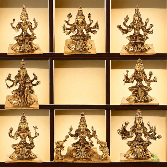 Set of 8 pieces of ASHTALAXMI Brass Statue | Home Decor Gift | Indian Brass Art | Brass God Idol Stand | Astlakhsmi Goddess of Wealth | Good fortune | Fertility | Prosperity