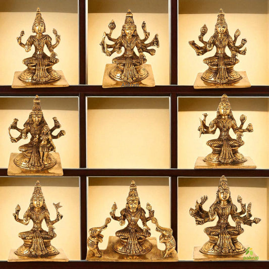Set of 8 pieces of ASHTALAXMI Brass Statue | Home Decor Gift | Indian Brass Art | Brass God Idol Stand | Astlakhsmi Goddess of Wealth | Good fortune | Fertility | Prosperity Aakrati