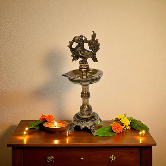 Aakrati Annapakshi Nilavilakku Handmade Brass lamp - Diya for Pooja | Brass Diya Stand | Oil Lamp | Home Temple Decor | Festive Gift Aakrati