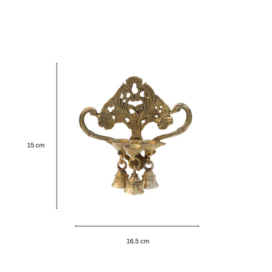 Handmade Wall Hanging Diya with bells | Antique Finish | Temple Decor | Indian Wall Decor | Traditional Brass Decor