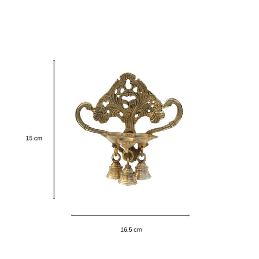 Handmade Wall Hanging Diya with bells | Antique Finish | Temple Decor | Indian Wall Decor | Traditional Brass Decor Aakrati