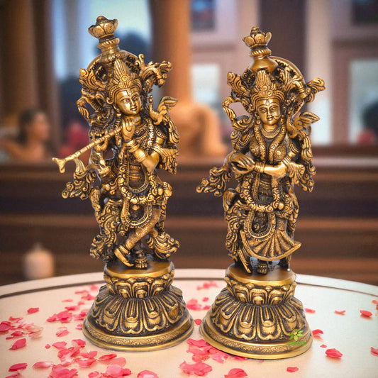 Antique finish Radha Krishna Brass Statue Aakrati