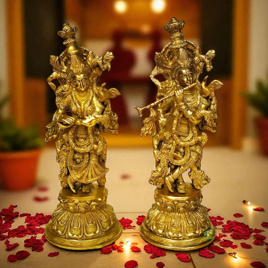 Brass Radha Krishna Figurine | Small Size Radha-Krishna Brass Sculpture | Hindu Divine couple | gods of love. Aakrati