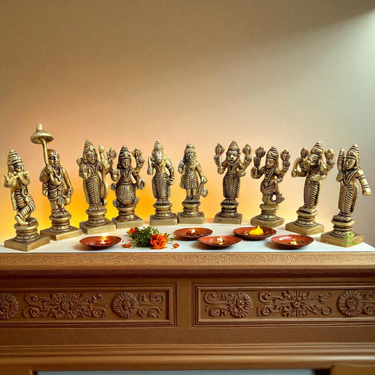 Lord Vishnu Dashavtar Brass Idols | Decorative Home Decor | Brass Statue Dasavatharam for pooja | housewarming Gift