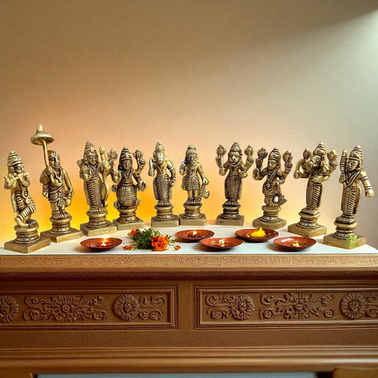 Lord Vishnu Dashavtar Brass Idols | Decorative Home Decor | Brass Statue Dasavatharam for pooja | housewarming Gift Aakrati