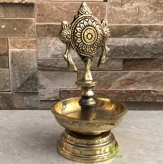 Brass Shankh Diya Lamp 7 inch height|Home Temple Diya | Handmade Brass oil Lamp Aakrati
