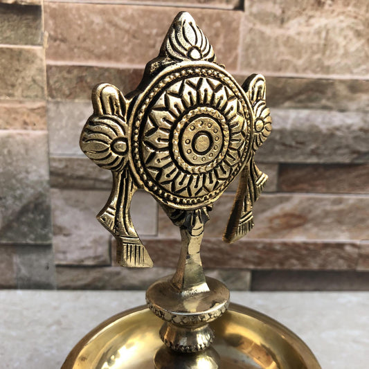 Brass Shankh Diya Lamp 7 inch height|Home Temple Diya | Handmade Brass oil Lamp