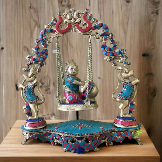 Aakrati Krishna Swing Jhula brass Statue decorative work - unique gift showpiece Aakrati