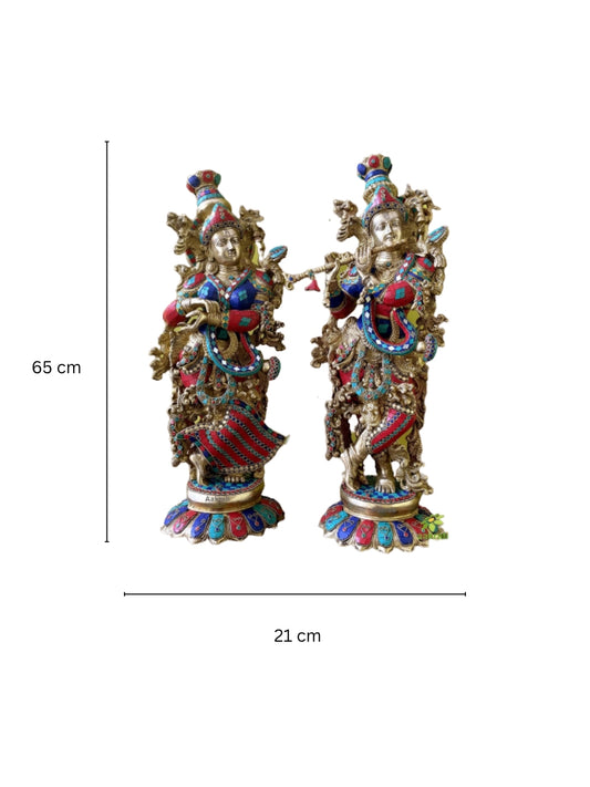 Radha Krishna Statue Made in Brass - Hindu God Religious Figurine Idol Turquoise Handwork Big Murti 29 inch in Height | Home Decor | Showpiece