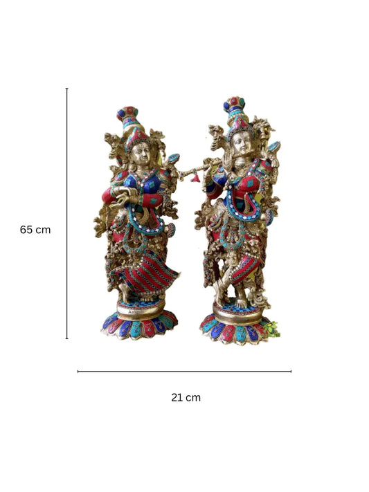 Radha Krishna Statue Made in Brass - Hindu God Religious Figurine Idol Turquoise Handwork Big Murti 29 inch in Height | Home Decor | Showpiece Aakrati