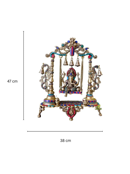 Ganesh Jhula brass Statue decorative work - unique gift showpiece Aakrati