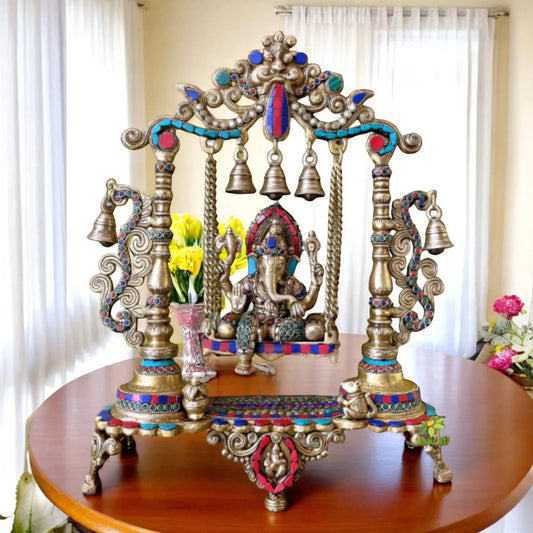 Ganesh Jhula brass Statue decorative work - unique gift showpiece Aakrati