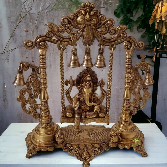 Brass Lord Ganesh Jhula brass Statue decorative work - unique gift showpiece Aakrati