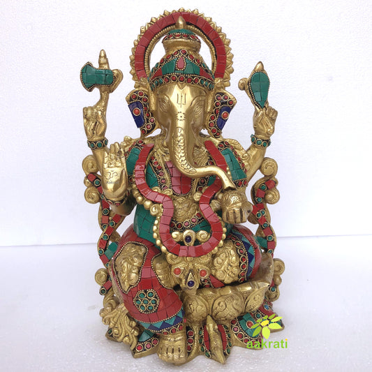 Stone work metal brass Ganesh figure for temple, home and office best gift and decor Aakrati