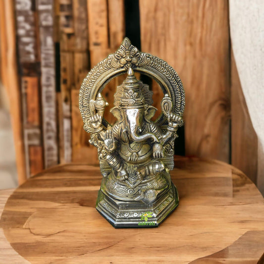 Ganesha Statue in Brass, 25 cm Sculpture, Elephant Headed Hindu God of Good Luck, House warming metal gift Aakrati