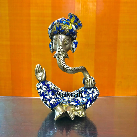 Brass Ganesha Statue with stone work, Ganesh Sculpture for Home Temple Decor, Good Luck Gift for New Beginnings, Modern Ganesha sculpture Aakrati