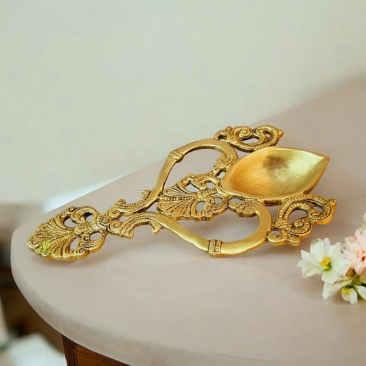 Spoon with Peacock Design Hand Carved Brass Spoon For Home Decoration, Pooja and Hawan - Best Indian Worship Religious Artical for gift and decor Aakrati
