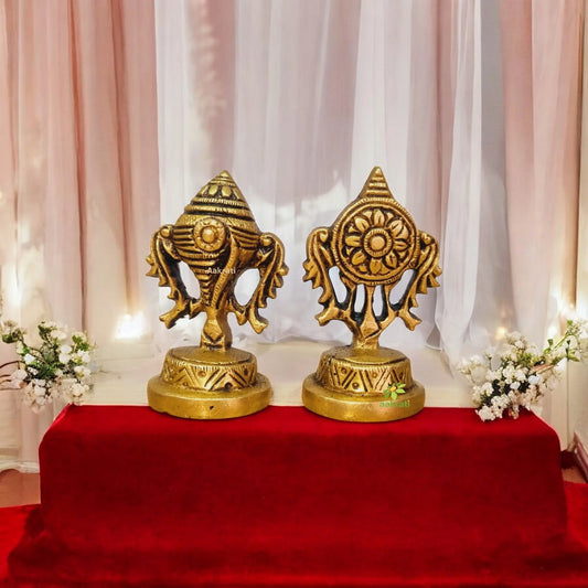 Aakrati Brass Shank Chakra Motives | Pairing for Pooja | Housewarming Essentials | Brass Shank-Chakra | Brass Decor | Brass Return Gifts Aakrati