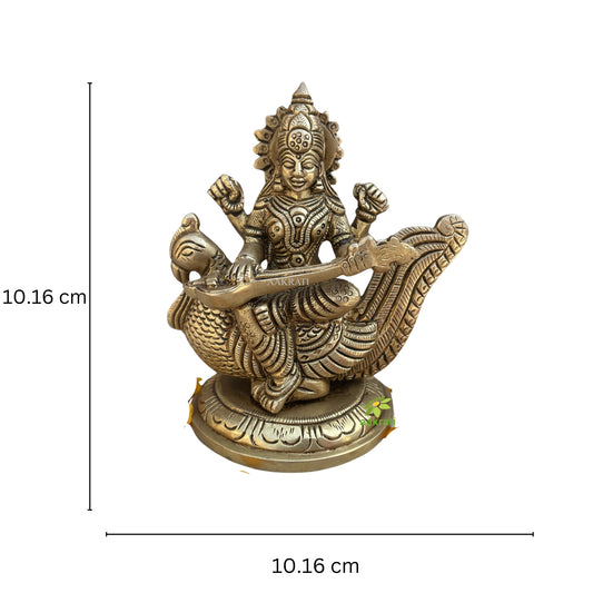 Saraswati Adorning a Swan. Goddess Beautiful Brass Statue. Best for Home Decor, Pooja Temple, Office Decor & Gifting