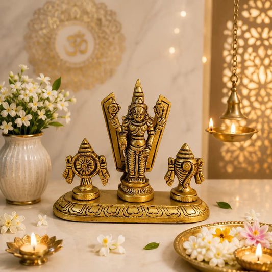 Tirupati Balaji with Shank Chakra, 3.5 inch Height, Venkateshwara Idol, Lord Vishnu Idol for Temple, Home