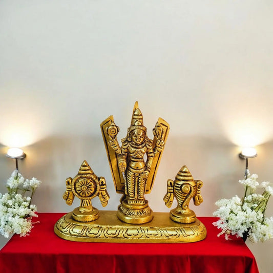 Tirupati Balaji with Shank Chakra, 3.5 inch Height, Venkateshwara Idol, Lord Vishnu Idol for Temple, Home Aakrati