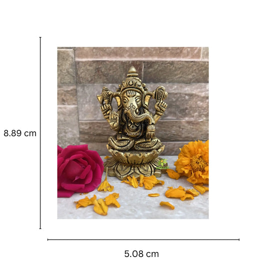 Ganesha Statue in Brass,3.5 Lord Ganpati metal brass Murti temple worship home and office Aakrati