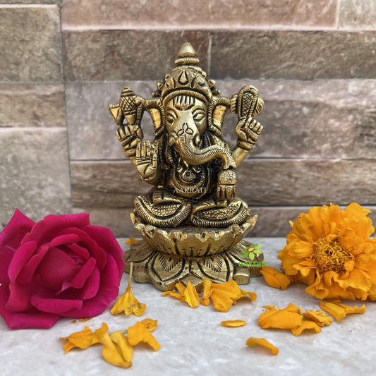 Ganesha Statue in Brass,3.5 Lord Ganpati metal brass Murti temple worship home and office Aakrati