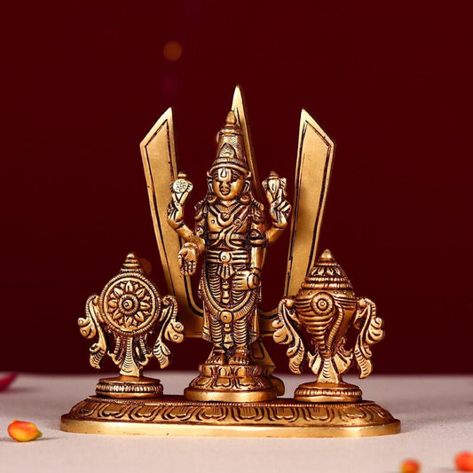 Tirupati Balaji with Shank Chakra, 5 inch Height, Venkateshwara Idol, Lord Vishnu Idol for Temple, Home Aakrati